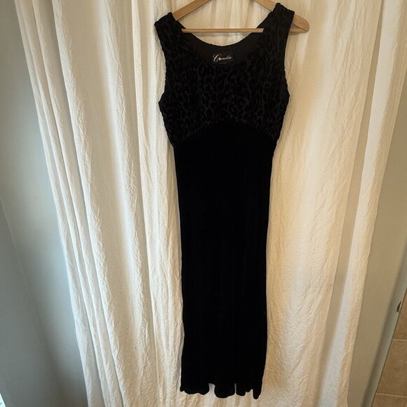 Cornelia Women Sz S Y2K Velvet Burnout Black Leopard Bodice Maxi Dress & Top - Picture 4 of 13